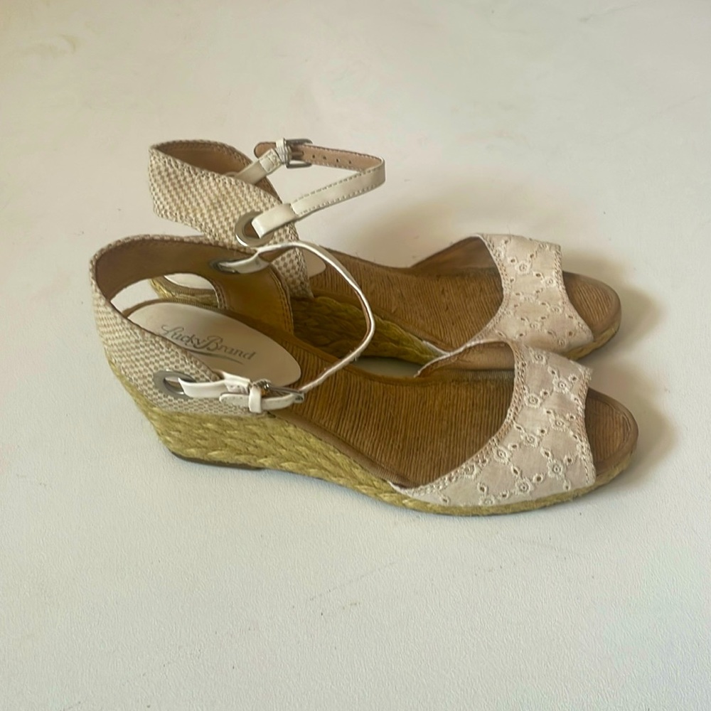Lucky Brand Mindra Espadrille Wedge Sandal Women's 9 white eyelet with t…